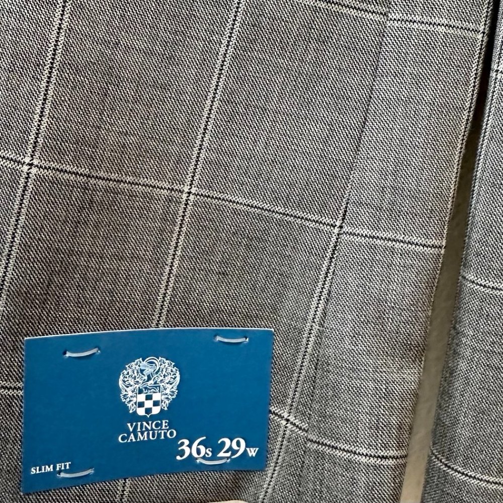 VINCE CAMUTO Mens Gray Plaid Slim Fit Suit 2 piece VA001SV5293 Size 36s 29W - Picture 3 of 5
